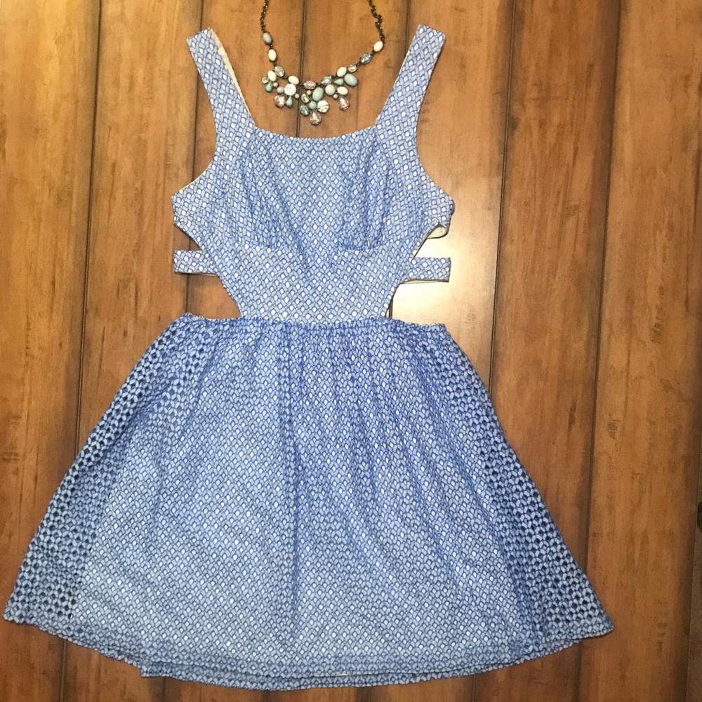 Aniina Blue & White Embroidered Cut Out Dress
